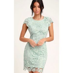 Lulu’s Romance language backless sage green lace dress